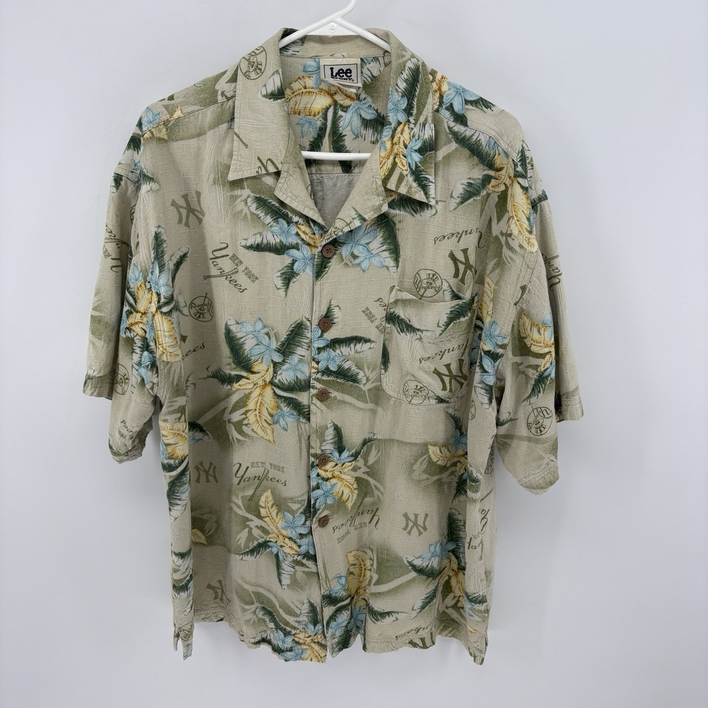 Lee Sport Mens Vintage New York Yankees Hawaiian Camp Shirt MLB Button Up Sz XL